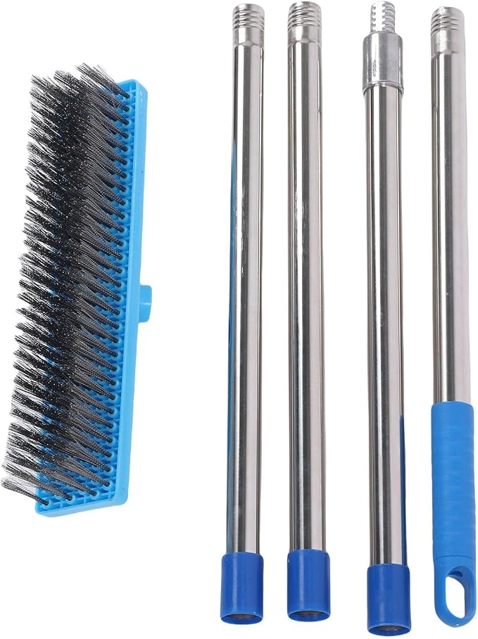 FTVOGUE Telescopic Wire Broom, Heavy Duty Scrubbing Moss Removal Brush for Patio Garden Stainless Steel PP 20cm Brush Head 160cm 4 Section Handle 1 Pack