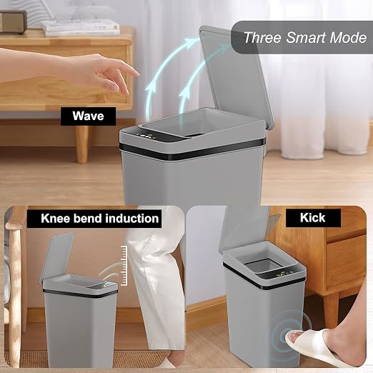 Yatmung 2.5 Gallon Motion Sensor Trash Can - Automatic Trash Can Touchless | Smart Trash Bin with Lid - Electric, Narrow, Plastic, Auto Open, Kitchen, Bedroom, Bathroom - Small Garbage Can ( Grey )
