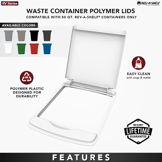 Rev-A-Shelf 50 Qt Under Sink Garbage Can Lid for Base Kitchen and Bathroom Cabinet, Replacement Plastic Trash Bin Lid Only, Black, RV-50-LID-18-1