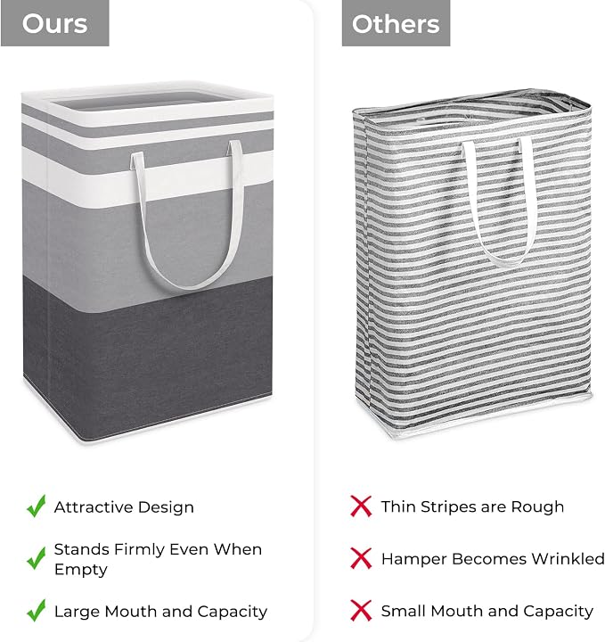 HomeHacks 2 Pack Laundry Baskets, Laundry Hampers Bags (Grey+Blue 75L) | Waterproof, Freestanding, Collapsible Clothes Hamper with Reinforced Handles in Laundry Room, Dorm, Bathroom, Bedroom
