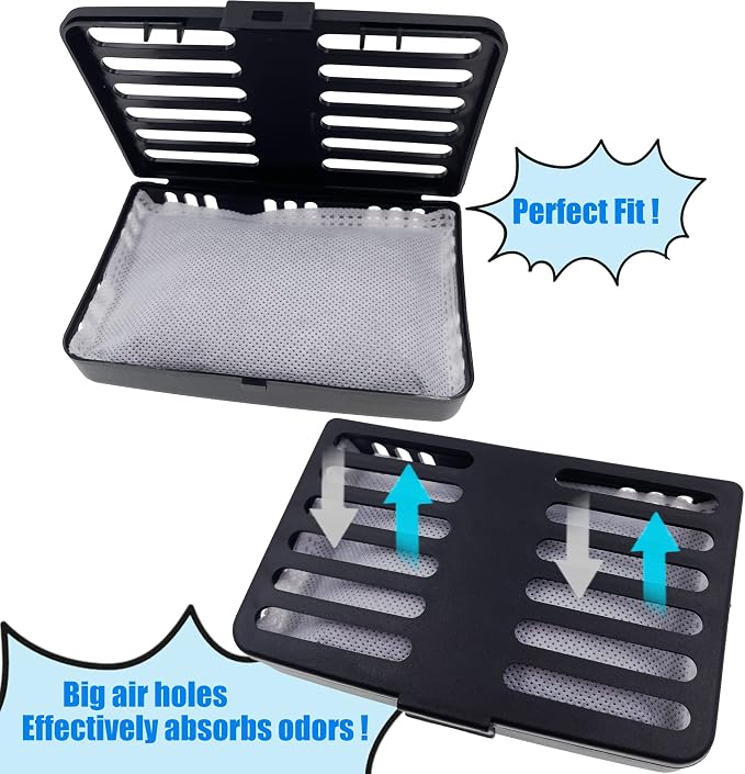 Activated Charcoal Trash Can Odor Absorbing Filter Refill Deodorizer | Compatible with iTouchless Trash Cans 8 Gallon and Larger (4 Large Filters+ 1 Compartment) (Black), Absorb Smelly Trash Odors