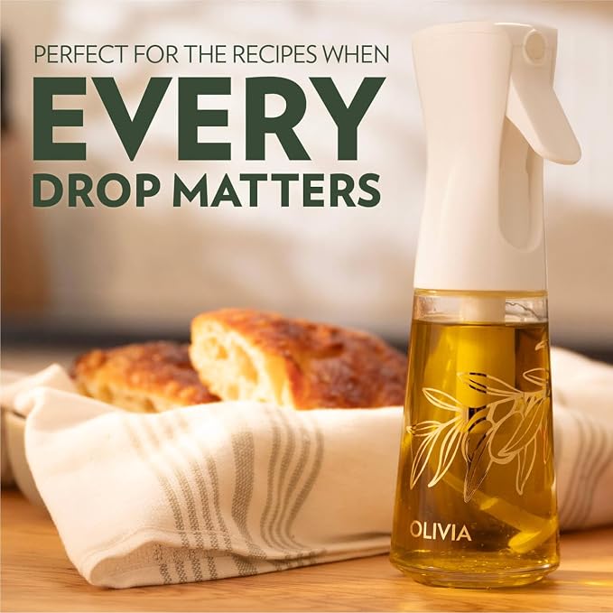 FLAIROSOL OLIVIA SIGNATURE Oil Sprayer, 200ml Glass, Golden Leaves | Portion control mist for air fryer, salad, BBQ, refillable & reusable, fine mist olive oil kitchen sprayer, anti-drip