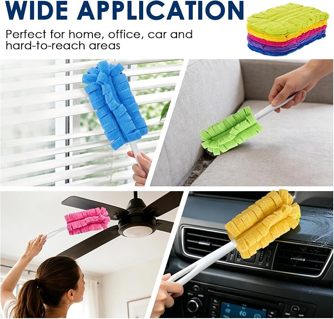 10 Pack Reusable Fleece Duster Refills with Detachable Handle, Washable Microfiber Dusters for Cleaning, 360° Dry Wet Microfiber Duster Refill Compatible with Standard Cleaning Handles (10)