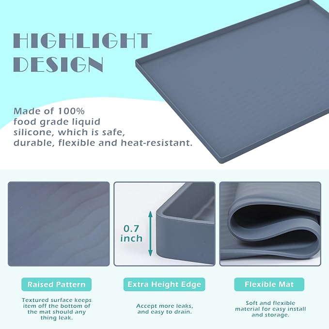 URMONA Waterproof Silicone Under Sink Mat 40'' x 22'' Shelf Liner for Kitchen and Bathroom, Cabinet and Counter Protector, Storage and Organizers, Litter Mat, Pet Cat Puppy Essentials(Khaki)