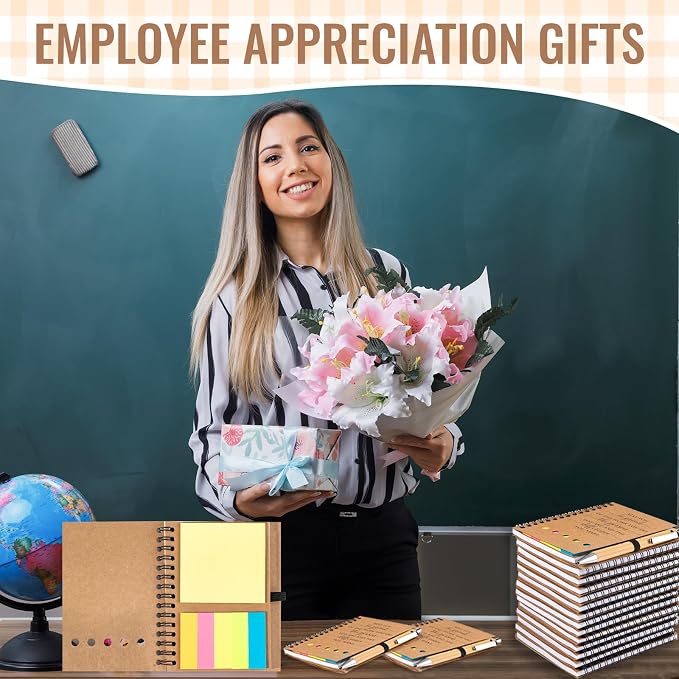 30 Sets Employee Appreciation Gifts Bulk Inspirational Spiral Notebook Journal with Sticky Notes Bamboo Pen Back to School Gifts for Students Teacher Nurse Coworker Office Team Housekeeping Staff
