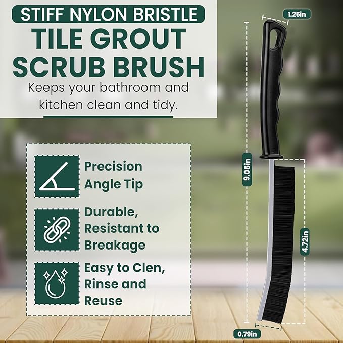 Crevice Cleaning Brush Set 3Pcs Hard Bristle Tools for Narrow Spaces | Includes 2 Black & 1 White Grout Scrub Brushes for Tile Floors, Bathroom, Shower, Window Tracks & Kitchen Cleaning.