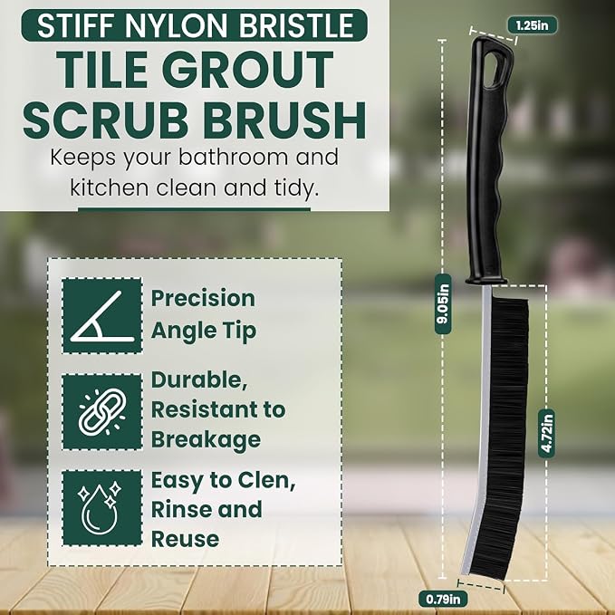 Crevice Cleaning Brush Set 3Pcs Hard Bristle Tools for Narrow Spaces | Includes Red, Black & Yellow Grout Scrub Brushes for Tile Floors, Bathroom, Shower, Window Tracks & Kitchen Cleaning.