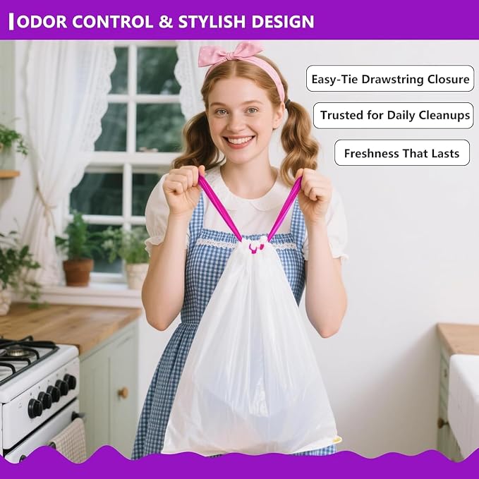 4 Gallon Trash Bags Lavender Scented 1.2Mil Small Drawstring Bag 170 Ct | Wastebasket Mini Garbage Bags, Febreze Beachside Breeze Odor Resistant Kitchen Trash Can Liners for Bathroom, Bedroom, Office