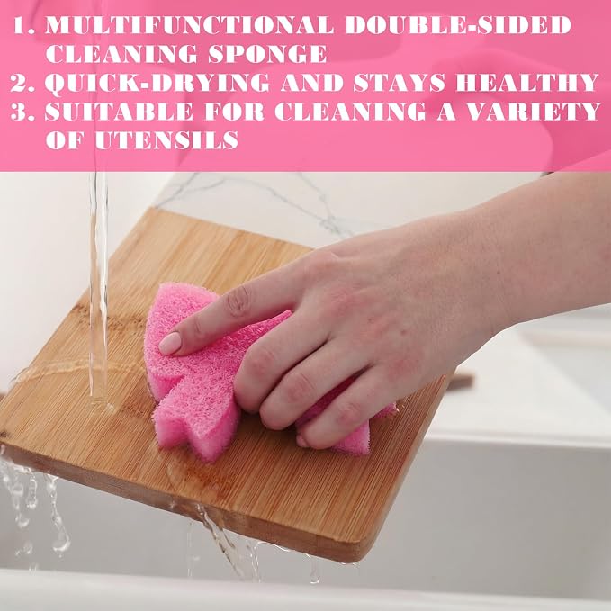 Tioncy 12 Pack Pink Bow Sponges Dual Sided Non Scratch | Reusable for Dishwashing Cookware Pot Pan, Preppy Cute Kitchen Cleaning Accessories, Non Scratch Bulk Household Supplies