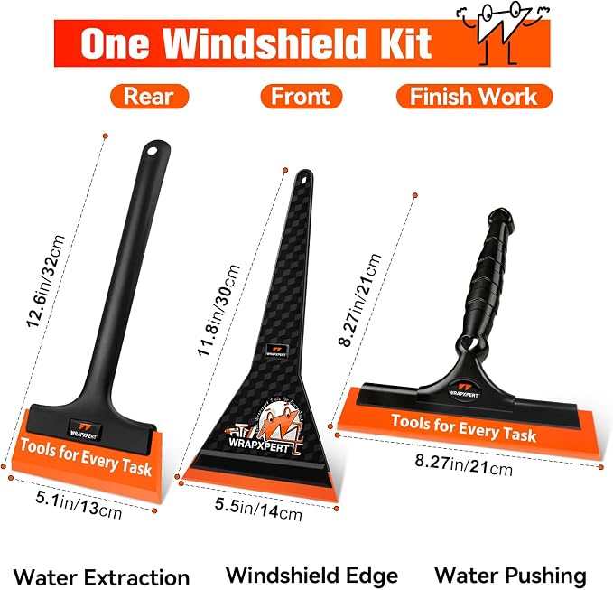 WRAPXPERT Window Tint Tools Kit, 3 Pack Window Tint Squeegee for Windshield Auto Tinting, Professional Long Handle Tinting Squeegee for Front Windows, Rear Glass, Side Doors for Car, SUV Van Glass