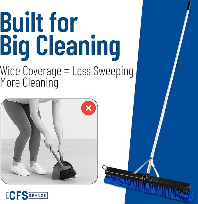 SPARTA 3621961814 Sweep Complete Aluminum Handle Floor Sweep with Squeegee, Plastic Bristles, 18" Length, 3" Bristle Trim, Blue