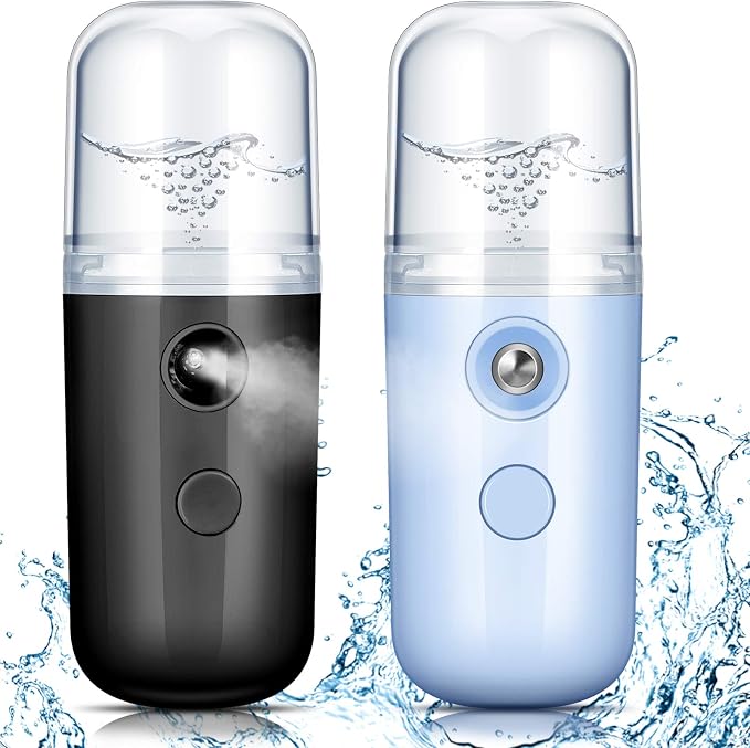 Honoson 2 Pack Nano Facial Mister for Lashes Sprayer,Black and Blue | USB Rechargeable Handheld Humidifier with Eyelash Extensions, 1 Oz Portable Sprayer Ideal for Makeup Skin Hydration