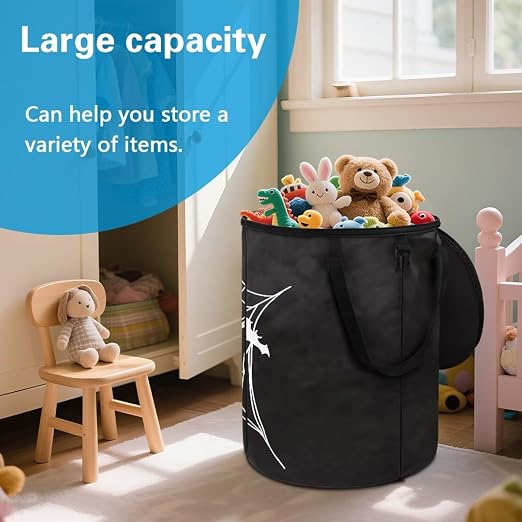 doginthehole Halloween Decorations Outdoor Trash Can with Lid 20 Gallon Spooky Ghost Spider Web Collapsible Trash Can Waterproof Garbage Bags for Car, RV's, Yard Storage Bin Halloween Fall Home Decor