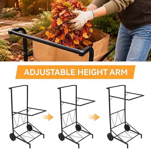 Trash Bag Holder and Metal Leaf Bag Holder for 35-50 Gallon Yard Waste, Adjustable Collapsible Heavy Duty Lawn Bag Stand for Gardening, Camping, Recycling and Outdoor Cleanup (Standard Model)