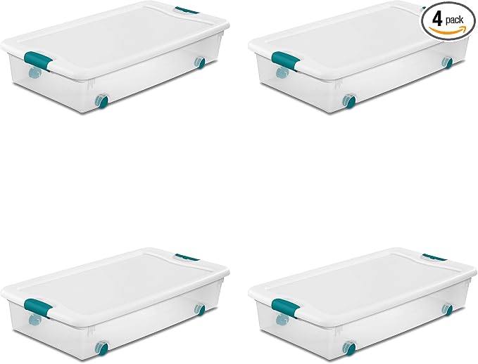 Sterilite Wheeled Latching Box w/ Lids for Home & Office, 56 Quart, 6-Pack