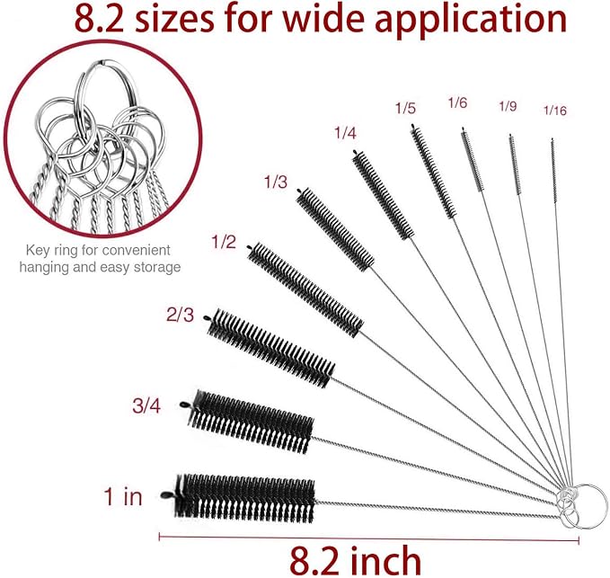 Long Straw Brush, Nylon Pipe Tube Cleaner 8.2-ihch 10 Different Diameters Set of 10 (Pack of 4)