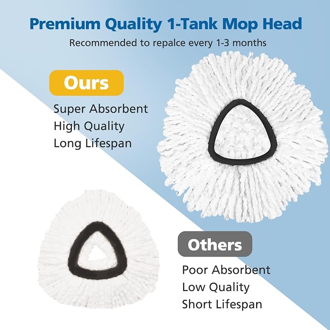 Spin Mop Replacement Head Spin Mop Refills for O Ceda EasyWring 1-Tank | 100% Microfiber Mop Cleaning Machine Washable Spin Mop Head for Easywring 1 Tank System, White, 4 Pack