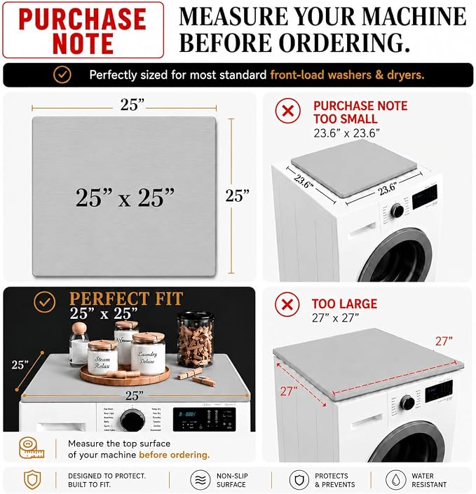 1 PC Washer and Dryer Covers for Top 25x25 in, Protector Topper Mat | Silicone Non-Slip Waterproof Washer and Dryer Covers For The Top Load, Dust Guard, Laundry Cover Top (Moonstone /Light Grey)