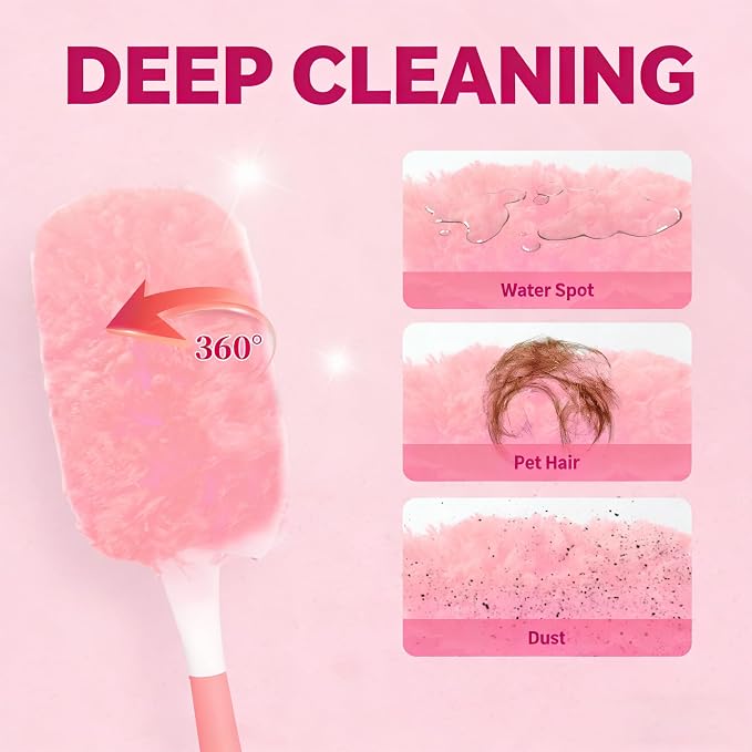 Pink Duster Refill for Swiffer Duster, 50 Count Disposable Dusters Kit | for Cleaning Dusting Furniture Blind Ceiling Fan, Multi Surface 360 Feather Duster + 3FT Extended Handle + 1 Handle