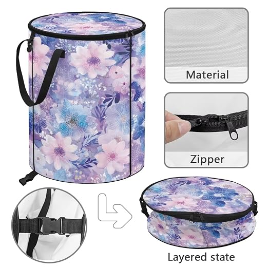 BIGCARJOB Flower Print Outdoor Trash Can with Lid, Foldable Trash Can Collapsible Pop Up Garbage Bin Waste Basket Storage for Travelers Camper Trailer