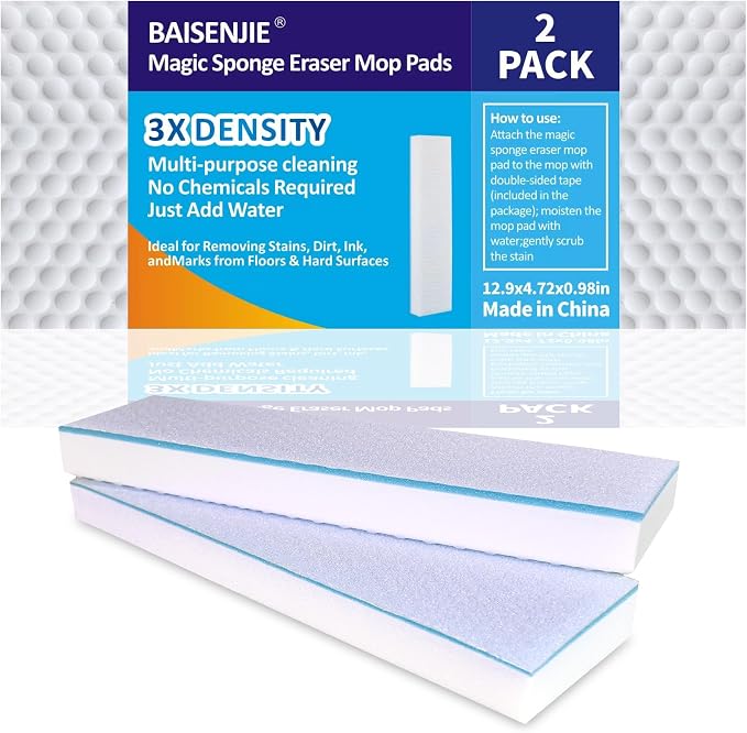Magic Sponges Eraser Mop Pads Refills,Suitable for 13" Flat Mop Head | Mops Pad for Floor Cleaning,Just add Water,Easy to Use,for Kitchen, Bathroom, Swimming Pool, Boat