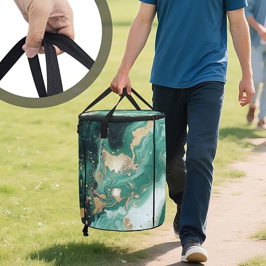doginthehole Green Marble Print Outdoor Trash Can with Lid Large Capacity Collapsible Trash Can for RV Waterproof Garbage Bags for Yard, Camping, Picnic Home Outdoor Decoration