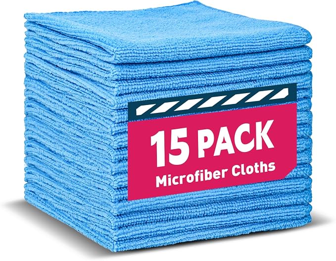TEAWOO Microfiber Cleaning Cloths-15 Pack, Blue, Microfiber Towels | Cleaning Rags for Cars, Home(12x12 inches)