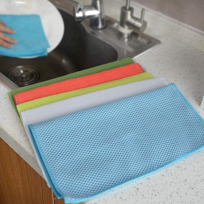 Dish Cloth for Washing Dishes Kitchen Washcloth Cleaning Cloth | 12x12inch 20pack Kitchen Towels Rags, Microfiber Cleaning Cloths, Wash Cloths with Poly Scour Side, Wholesale, Assorted