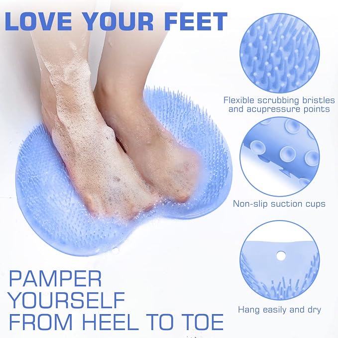 Shower Foot Scrubber Mat Back Washer Back Exfoliating Bath Wash Pad Wall Mounted Slip Suction Cups Foot Scrubber for Use in Shower Cups Foot Cleaner for Men and Women