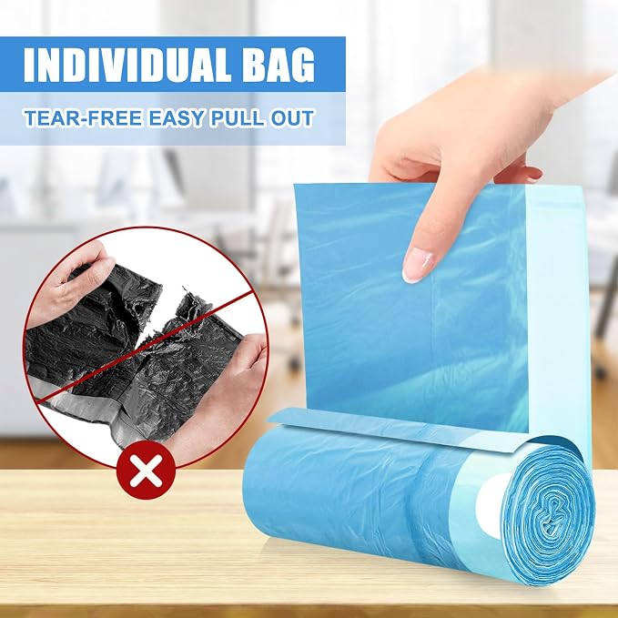 Small Trash Bags, 100 Count 4 Gallon Drawstring, Blue | Tear-Free, Unscented, Small Garbage Bags, For Bathroom Kitchen Office Bedroom
