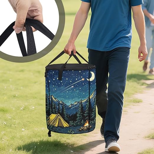 Shooting Star Camping Trash Can Foldable 20 Gallon Outdoor Trash Can with Lid Lightweight Garbage Cans Storage for Hiking, Picnic, Family Travel