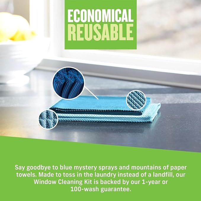 E-Cloth Window and Glass Cleaner Kit, Just Add Water - 1 Kit | Chemical-Free Cleaning - Reusable & Machine Washable Towel, Versatile Use for Mirrors, Cars, & Lenses, Alaskan Blue
