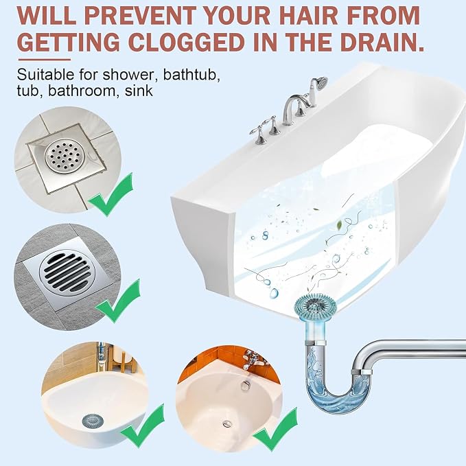 Gotega 5 Pack Bathroom Sink Drain Strainers, Hair Catcher for Shower | Sink Hair Catcher Shower Drain Durable Silicone Hair Stopper Shower Drain Cover Hair Trap, Bathroom Sink Replacement