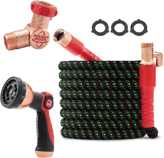 Pocket Hose Ballistic Double UV Edition 50 FT Expandable Garden Hose w/Pocket Pivot Swivel Connector, Anti-Burst Sleeve Reinforced w/Bulletproof Fiber, Lightweight, No-Kink, Compact, AS SEEN ON TV | 50 ft expandable hose with UV protection, anti-burst ...