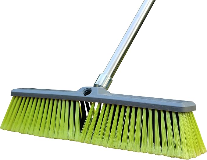 18" Push Broom with 47" Long Handle, Multi-Surface Floor Scrub Brush for Cleaning Deck, Patio, Garage, Driveway | Multi-Surface Floor Scrub Brush for Cleaning Deck, Patio, Garage, Driveway