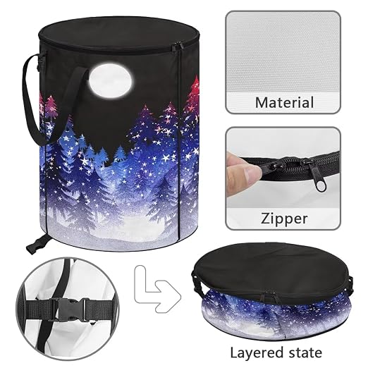 Outdoor Trash Cans for Camping Pine Tree and Moon Collapsable Garbage Can 20+ Gallon Water Resistant Storage Bin for Clothes Bedroom Trash Can Decorative