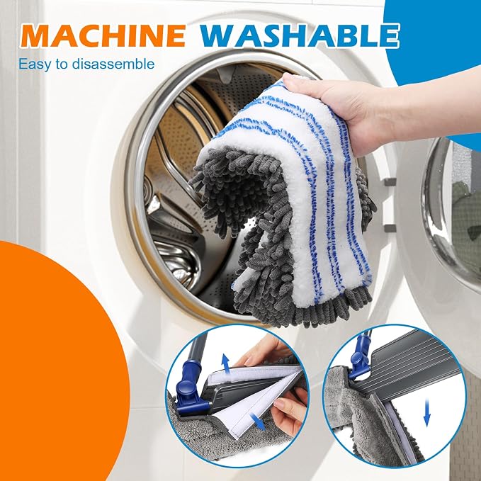 Masthome Flip Microfiber Mop, Wet Dry Dust Mop with Adjustable Handle | 4 Washable Mop Pads,50.4" Long Handle,Hair Scraper,Works on Hardwood,Tile, Laminate Indoor Floors