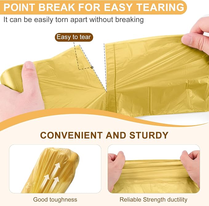 Strengthened 2.6 Gallon Small Trash Bags, 5 Rolls 100 Count, Golden | Strong Disposable Trash Bin Liners Fit 10 Liter Waste Cans. Garbage Bags for Kitchen Office Home Bedroom Garden Waste Bin