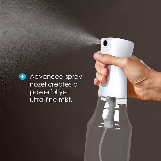 Continuous Spray Water Bottle, Hair Mist Sprayer, White, 24 Oz, 3 Pack, 10", Ultra Fine, Solvent & BPA Free Clear Plastic, Pressurized Mister, With Pump, For Stylist, Salon, Barber