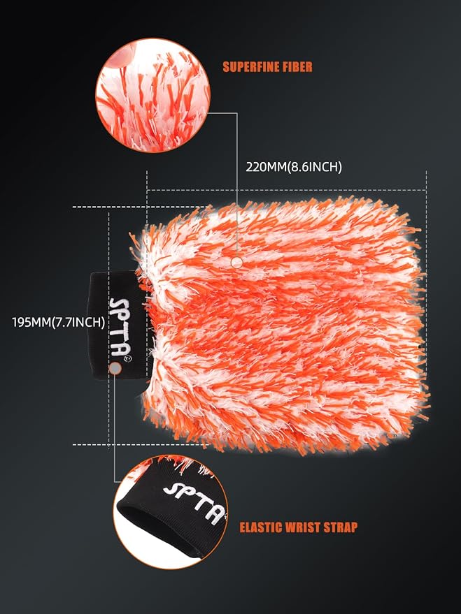 SPTA Microfiber Car Wash Mitt, 3Pcs Car Sponge Glove Wrapped in Soft, Plush Fiber Cloth Material, Safe Washing with Any Car Soap, Bucket, Foam Gun, Foam Cannon, Other Cleaning Supplies