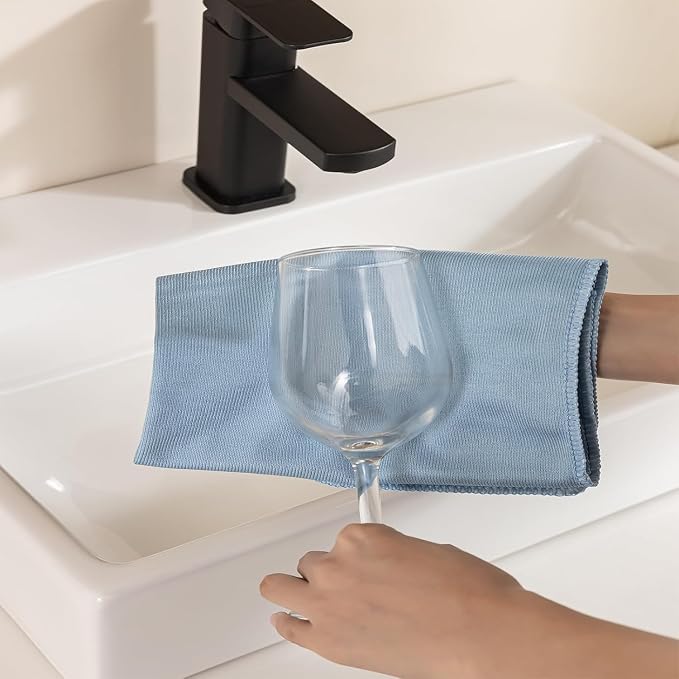 Microfiber Glass Cleaning Cloth 8 Pack, 16 Inch x 12 Inch, Lint Free Quickly Clean Window, Glasses, Windshields, Mirrors, and Stainless Steel, Blue