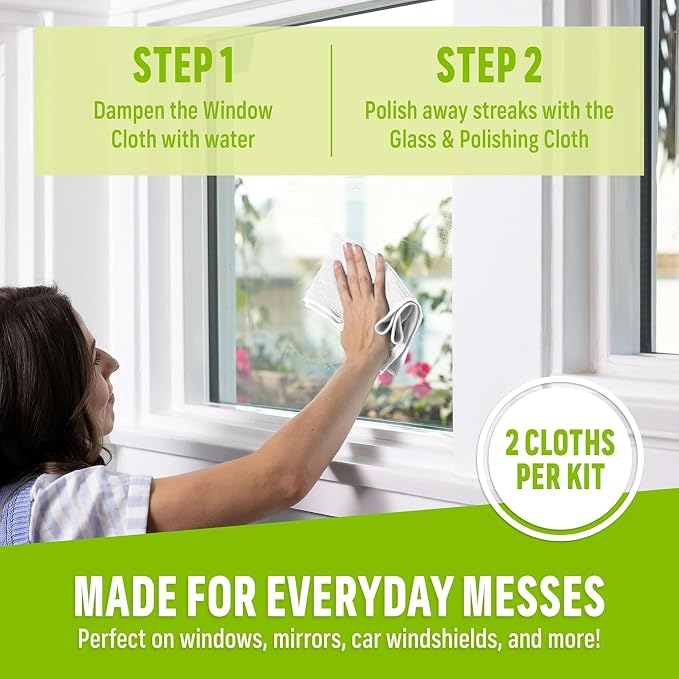E-Cloth Window and Glass Cleaner Kit, Just Add Water - 1 Kit | Chemical-Free Cleaning - Reusable & Machine Washable Towel, Versatile Use for Mirrors, Cars, & Lenses, Recycled, Colorless