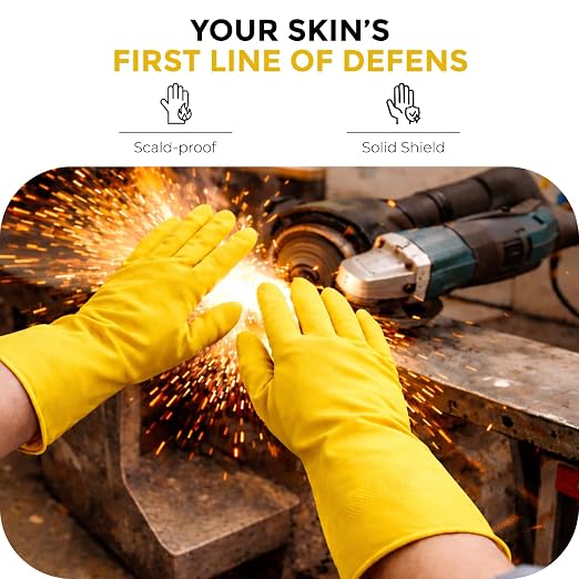LADWA 1 Pairs Non-Slip Household Cleaning Reusable Dishwashing Gloves for Kitchen Washing Dishes Bathroom Gardening & Home Tasks Flexible Long-lasting Waterproof Gloves Perfect for Woman Men (Yellow)