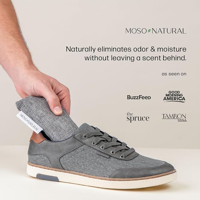 Moso Natural Shoe Deodorizer Inserts (3 Pack) Charcoal Odor Absorber for Shoes, Gym Bag & Boot Deodorizer, Unscented Shoe Odor Elimination, Air Purifying Bags, Lasts 2 Years (6 Bags)