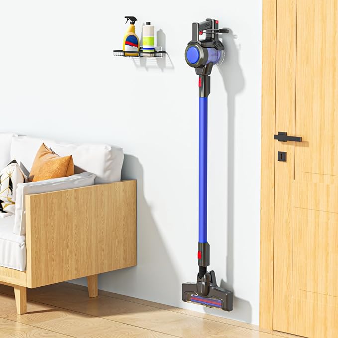 Vacuum Holder Wall Mount, Cordless Vacuum Wall Mount Holder for Handheld & Stick Vacuums Accessories, Heavy Duty Metal Vacuum Stand with Storage (Black)