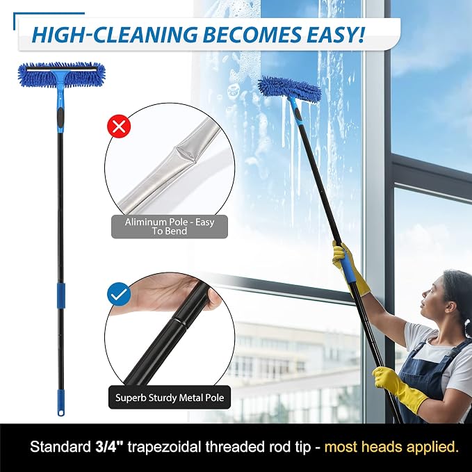 VITEVER Professional 69'' Window Squeegee Cleaner Tool with Extension Pole, 2-in-1 Squeegee for Window Cleaning Kit with Scrubber and Rotating Head, 1 Blade 2 Scrubber (Pack of 2)
