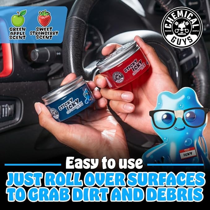 Chemical Guys, Sticky Icky Cleaning Gel, Green Apple & Strawberry, 2 Pack | For air vents, dashboards, and keyboards, reusable, for vents, cup holders, and keyboards, use for dashboard crevices