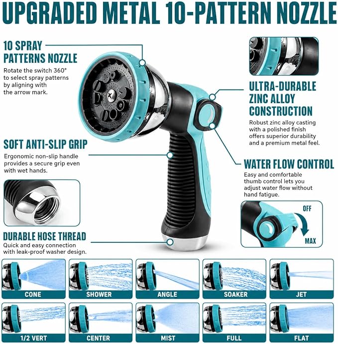 100ft Heavy Duty Garden Hose with Alloy Nozzle & Solid Brass Connectors – Lightweight, No-Kink Flexible Water Hose, 96-Spindle High-Density Weave, 12 Bar Non-Expandable TPE Core for Outdoor Yard
