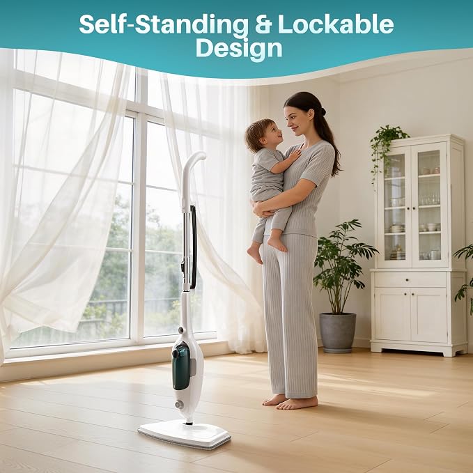 JOYMOOP Steam Mop & Handheld Steam Cleaner, 1100W Electric Steam Cleaner for Home, Fast Heat 20s, Adjustable Steam, Detachable Water Tank, 11 Accessories for Floors, Windows, Clothes