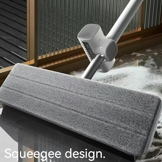 Hands Free Microfiber Mop with 4 Washable Pads | 61" Stainless Steel Handle, Efficient Flat Mop, For All Hard Floors